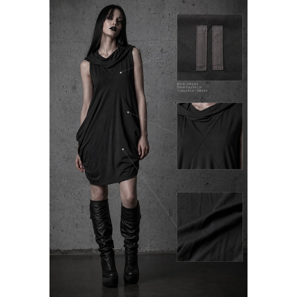Rick Owens SS08 Creatch Womens M Black Silk Cowl Neck Lilies Crepe Jersey Seam